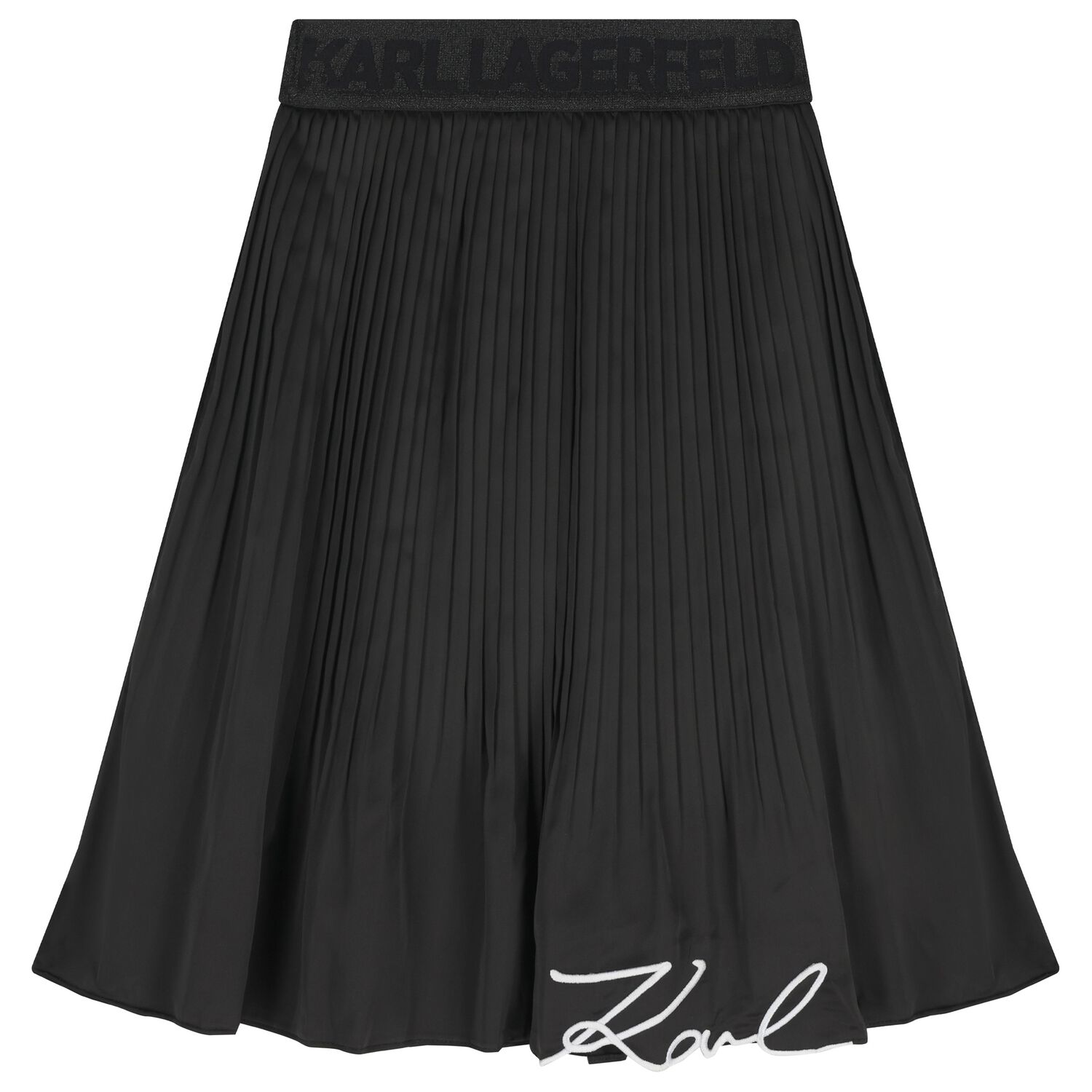Girls Black Logo Pleated Skirt, 1, hi-res