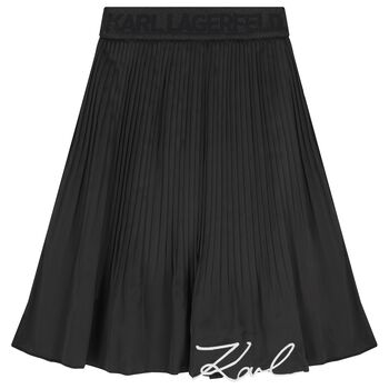 Girls Black Logo Pleated Skirt