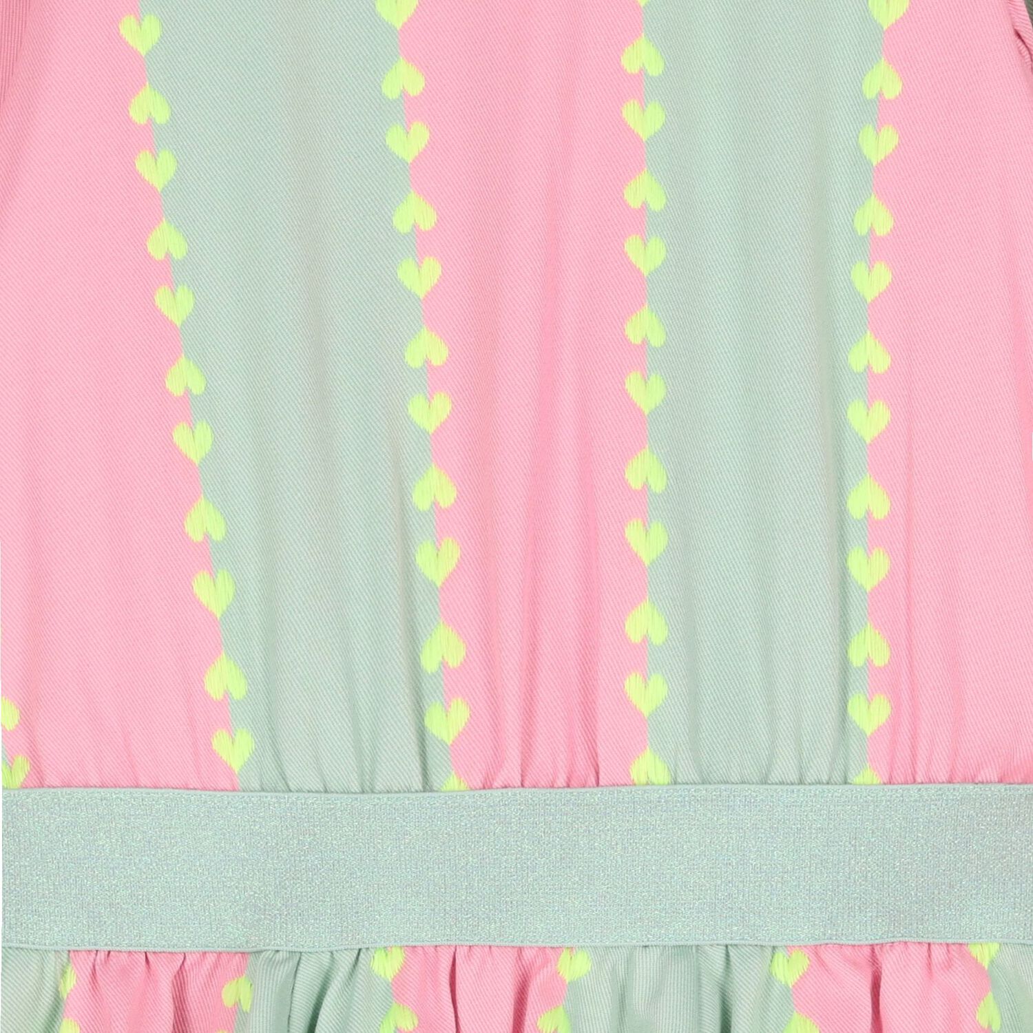 Girls Pink & Green Heart Stripe Dress, 1, hi-res