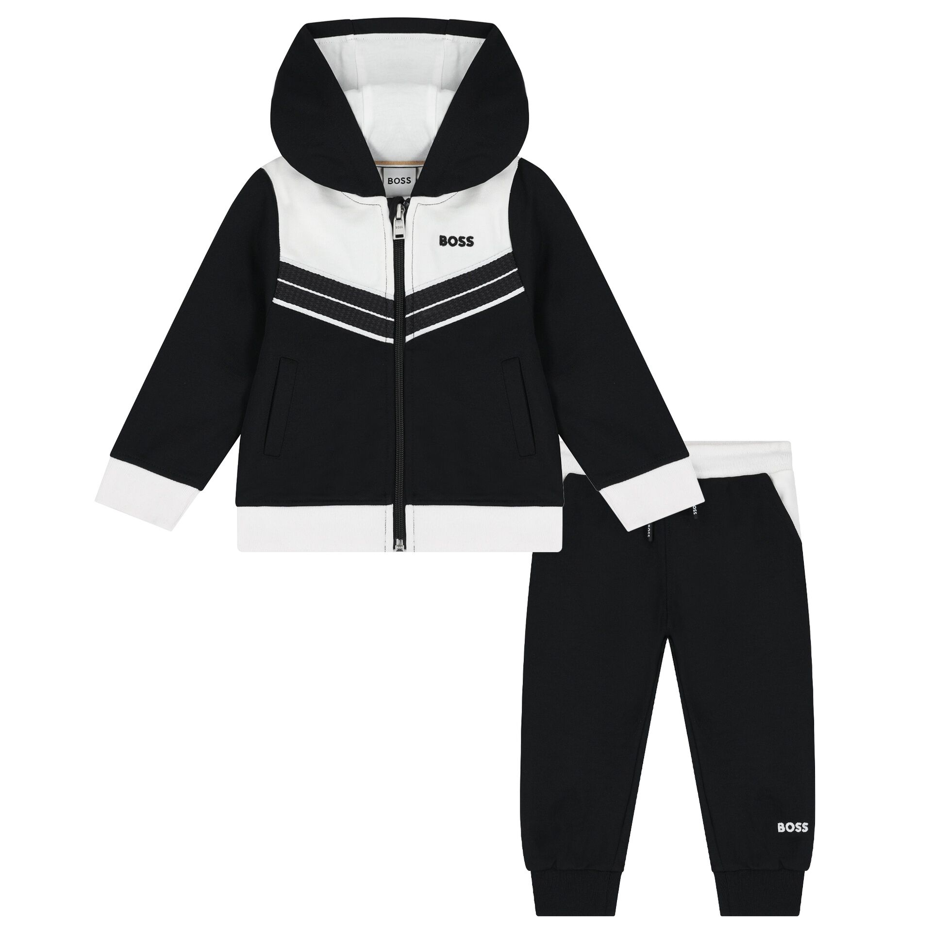 BOSS Younger Boys Black White Logo Tracksuit Junior Couture UAE