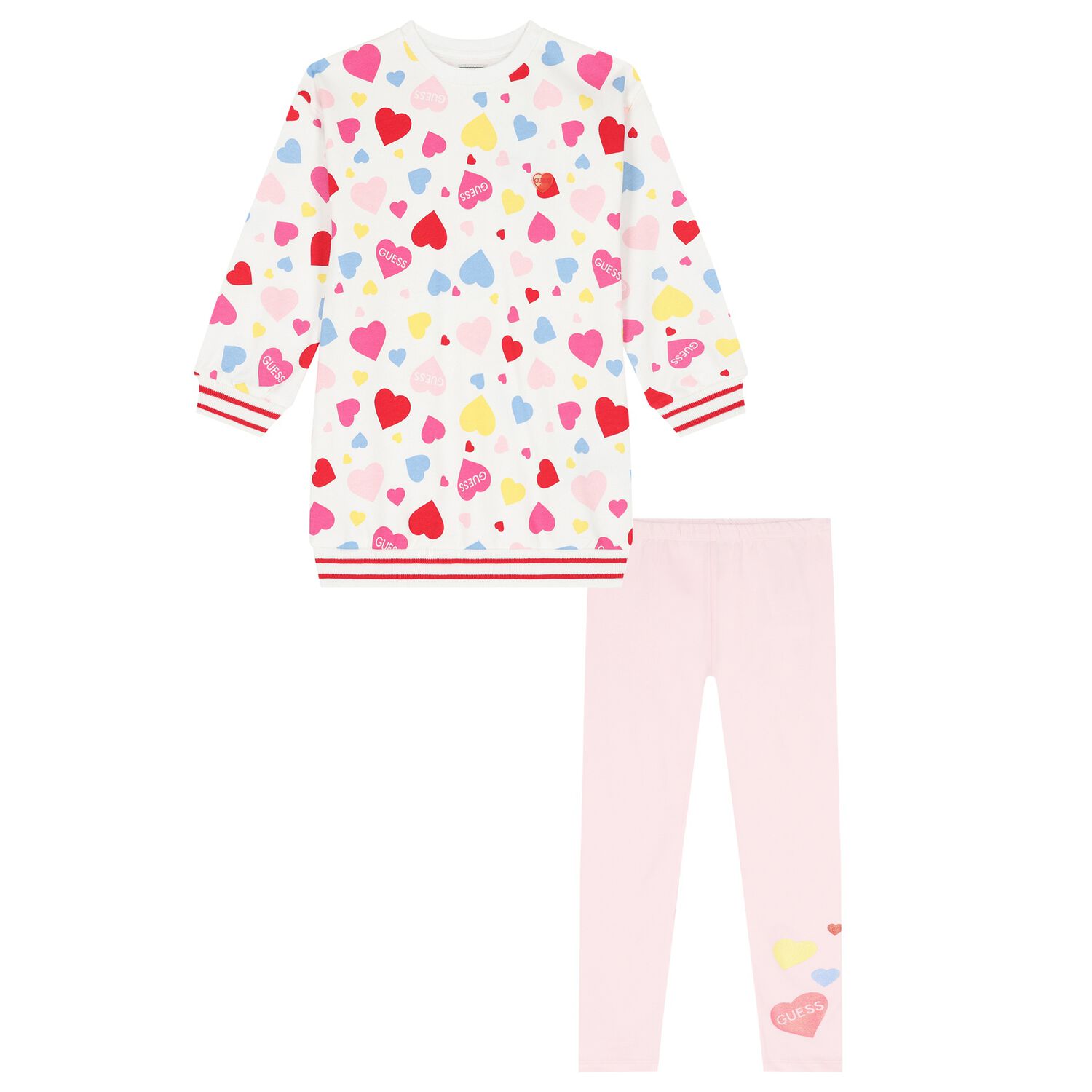 Girls White & Pink Heart Leggings Set, 1, hi-res image number null