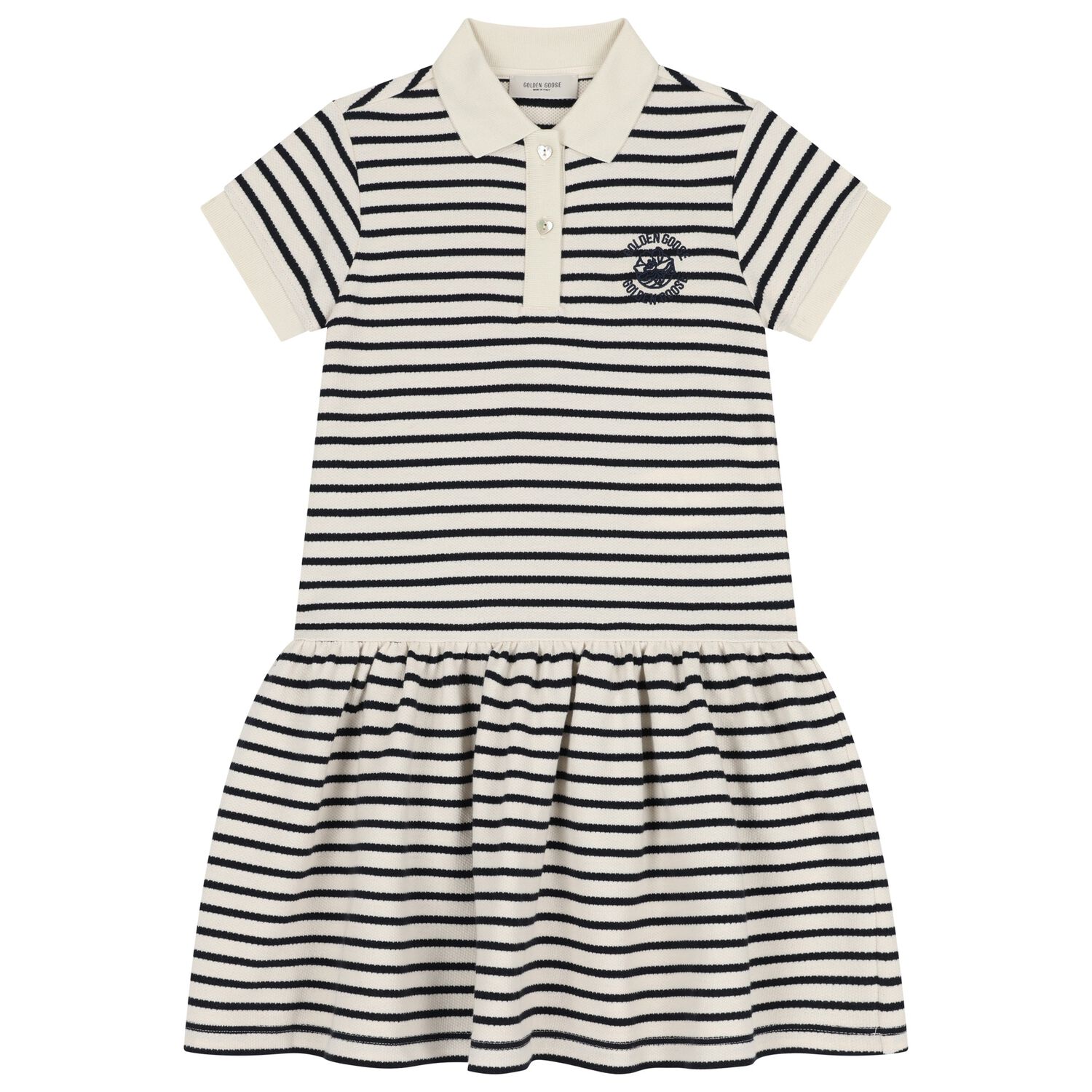 Girls Ivory Logo Striped Polo Dress, 1, hi-res