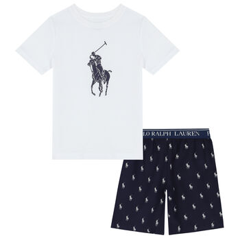 Boys White & Navy Logo Pyjamas