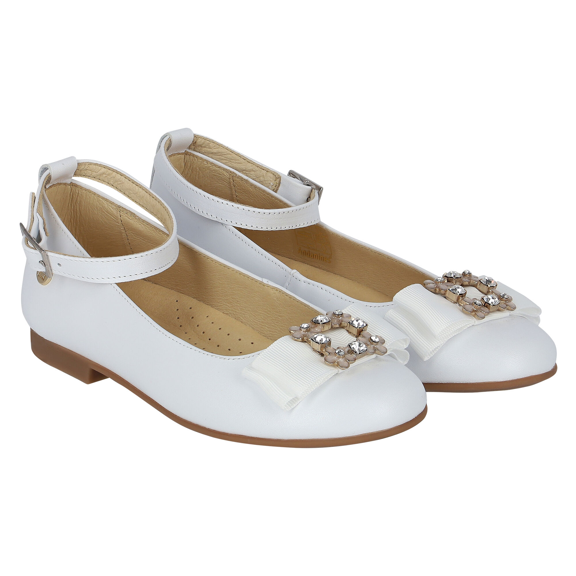 Andanines Girls White Embellished Ballerina Shoes Junior Couture UAE