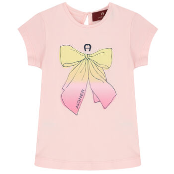 Younger Girls Pink Bow Logo T-Shirt