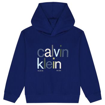 Boys Blue Logo Hooded Top