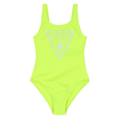 Girls Neon Green Logo Swimsuit