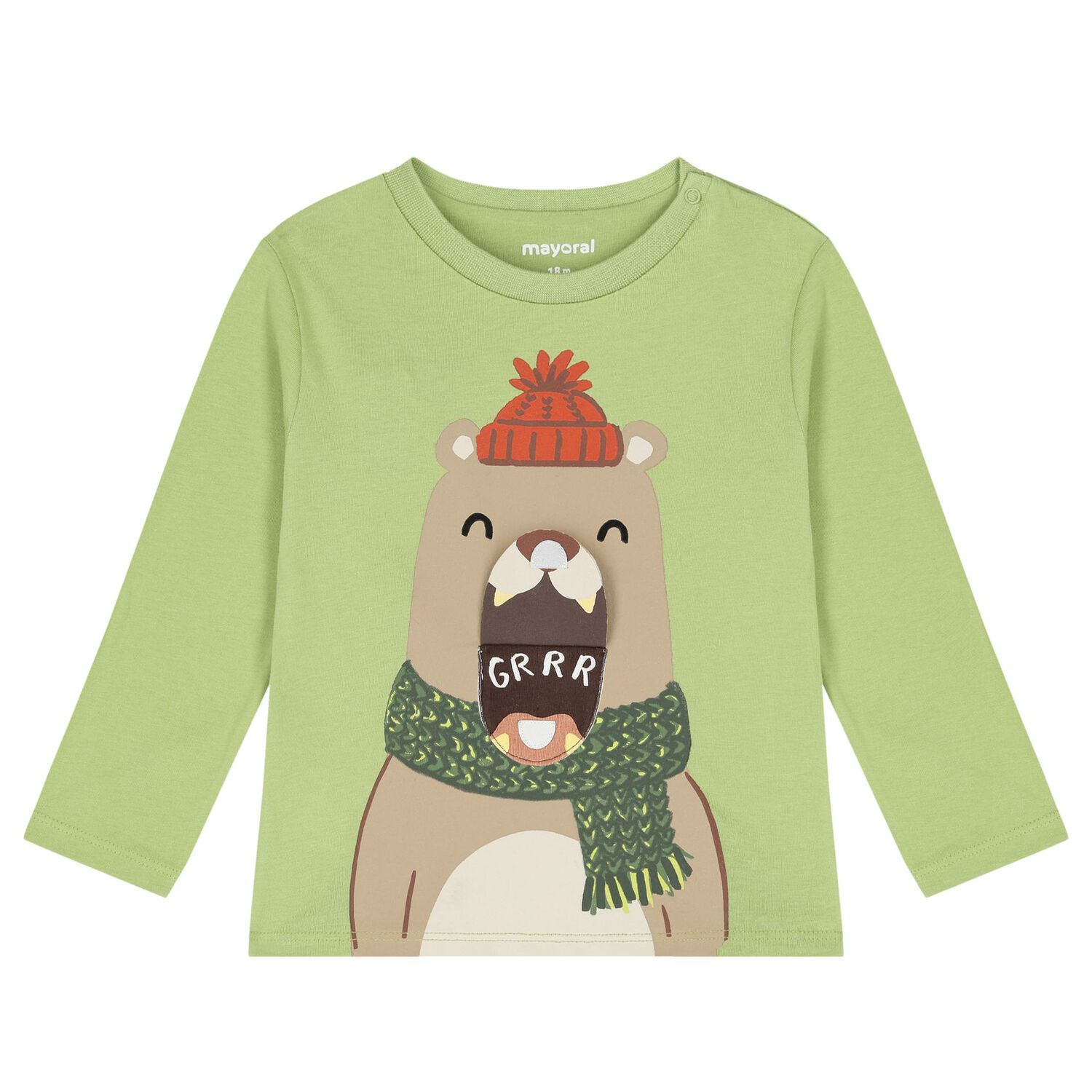 Younger Boys Green Bear Long Sleeve Top, 1, hi-res image number null