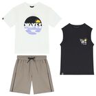 Boys Navy Blue, White & Grey Shorts Set, 1, hi-res