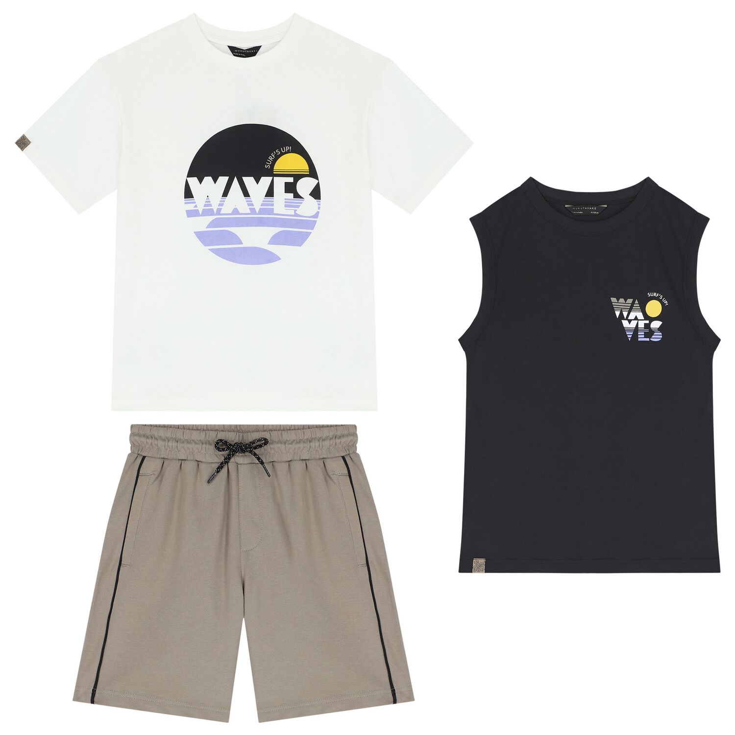 Boys Navy Blue, White & Grey Shorts Set, 1, hi-res
