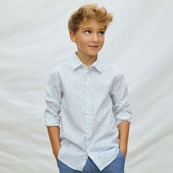 Boys White & Blue Long Sleeve Shirt