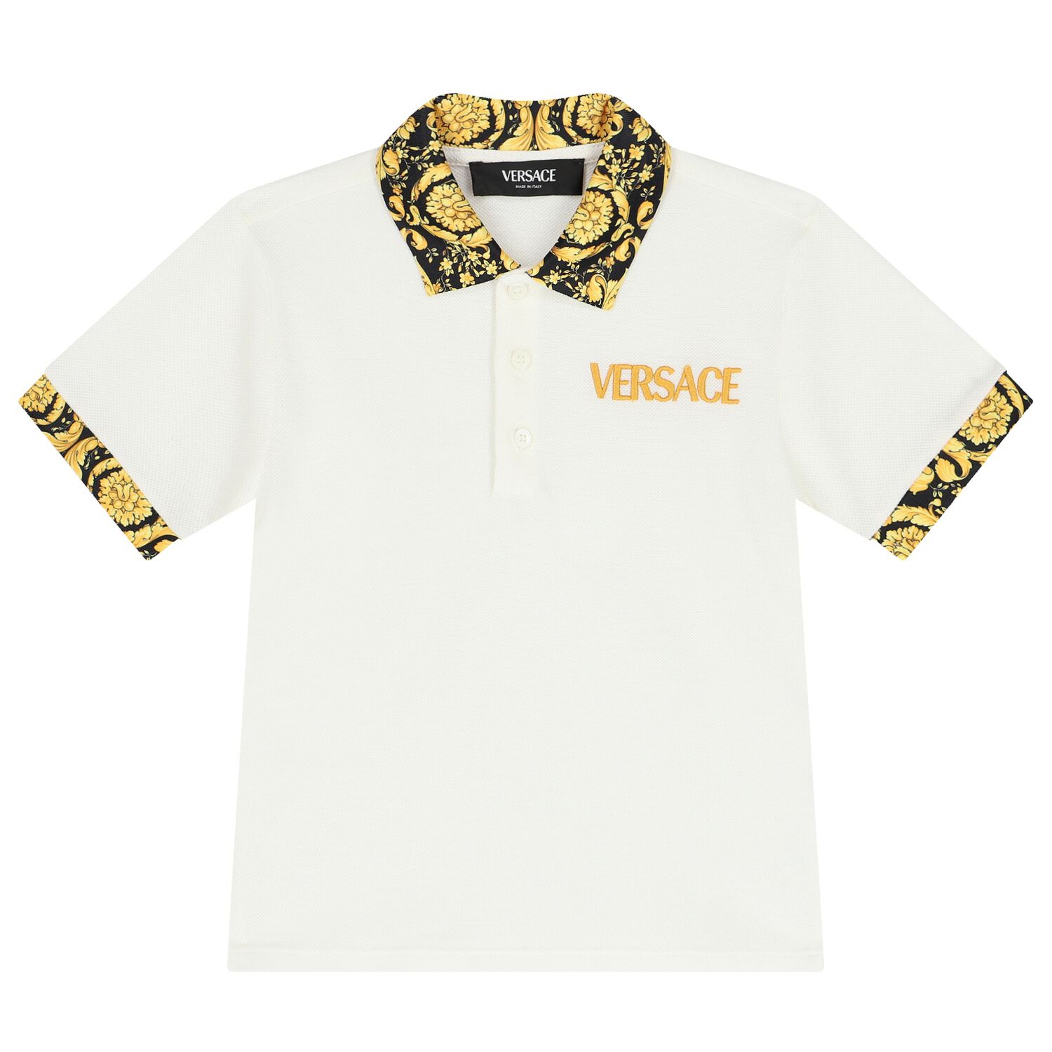 Boys White & Gold Barocco Polo Shirt, 1, hi-res
