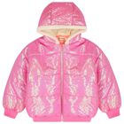 Girls Pink Hooded Sequin Puffer Jacket, 1, hi-res