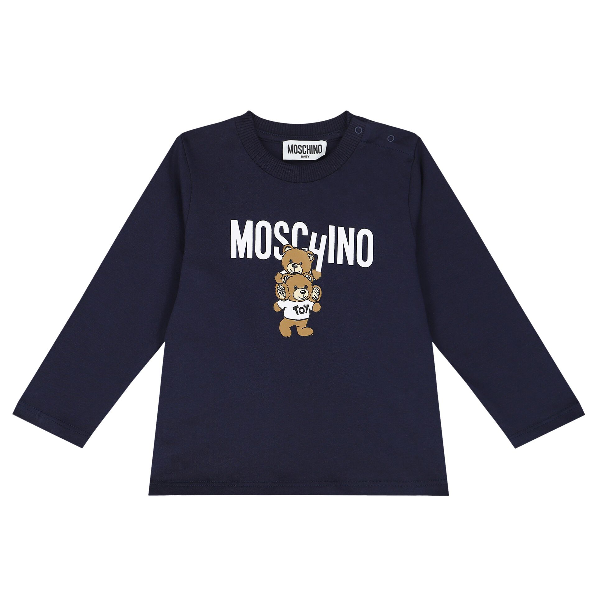 Moschino Navy Blue Teddy Bear Logo Long Sleeve Top Junior Couture UAE
