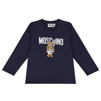 Navy Blue Teddy Bear Logo Long Sleeve Top