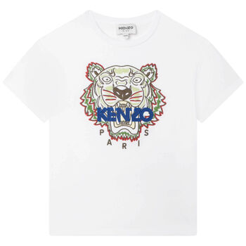 Boys White Embroidered Tiger Logo T-Shirt