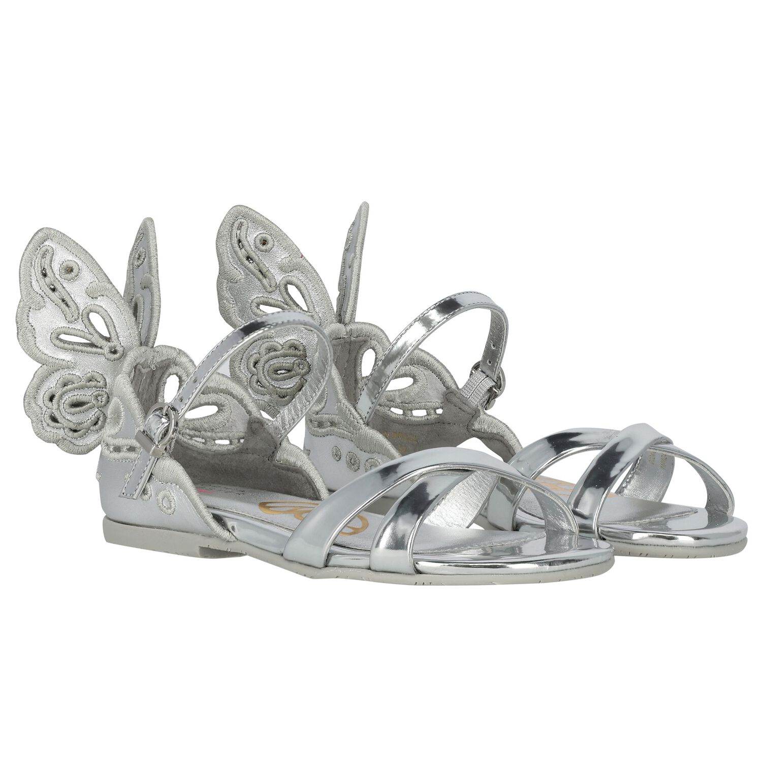 Girls Silver Butterfly Sandals, 1, hi-res image number null