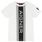 تيشيرت أولاد بالشعار باللون الأبيض والأسود, 1, hi-res
