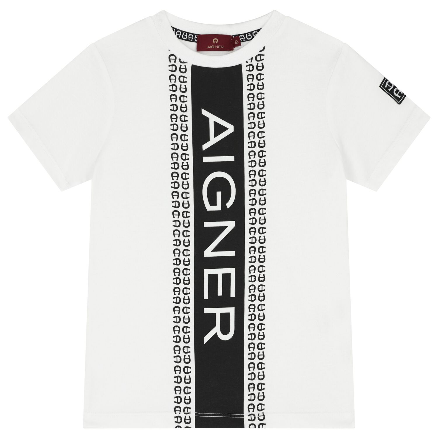 تيشيرت أولاد بالشعار باللون الأبيض والأسود, 1, hi-res