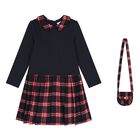 Girls Navy Blue Tartan Dress Set, 1, hi-res