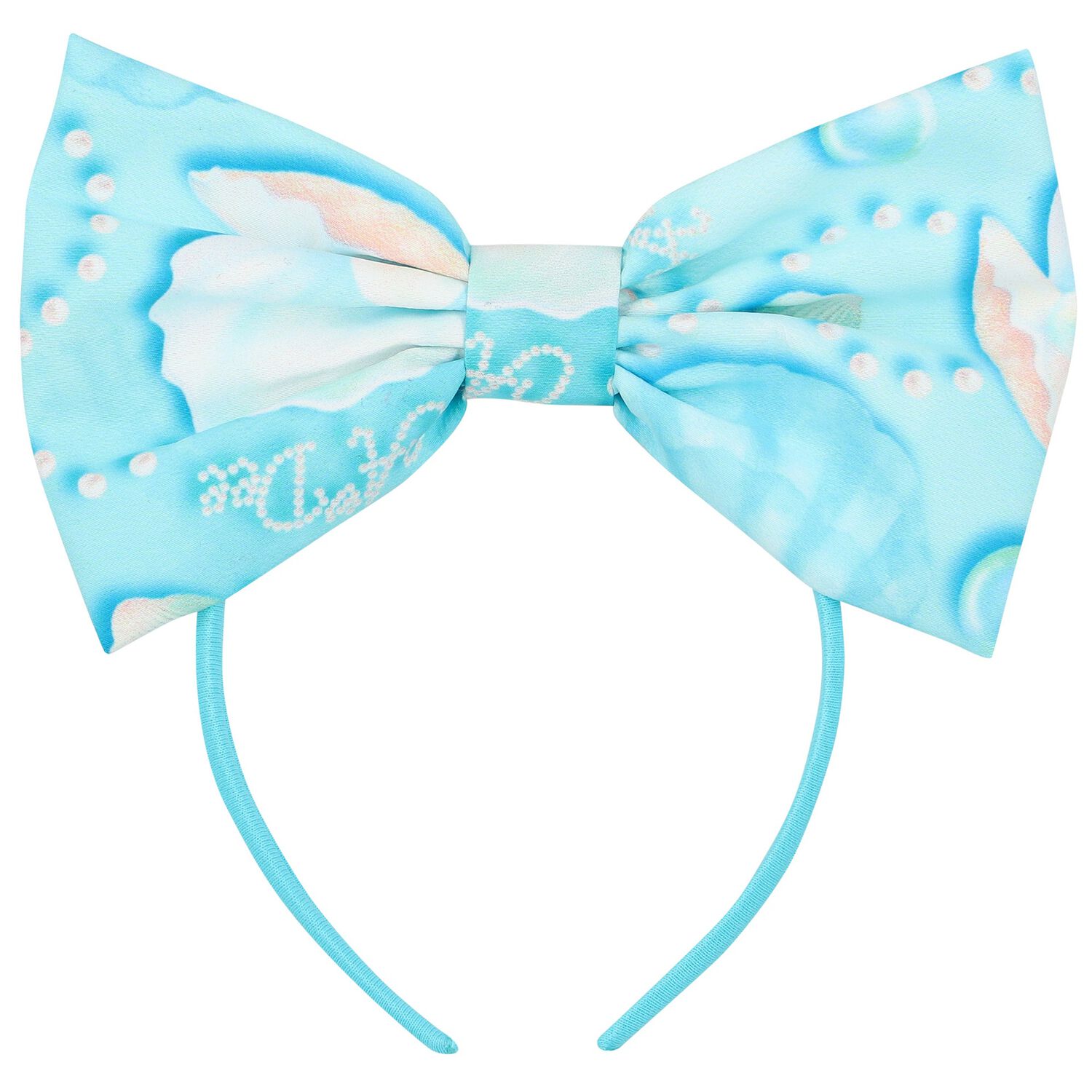 Girls Blue Pearl Bow Headband, 1, hi-res