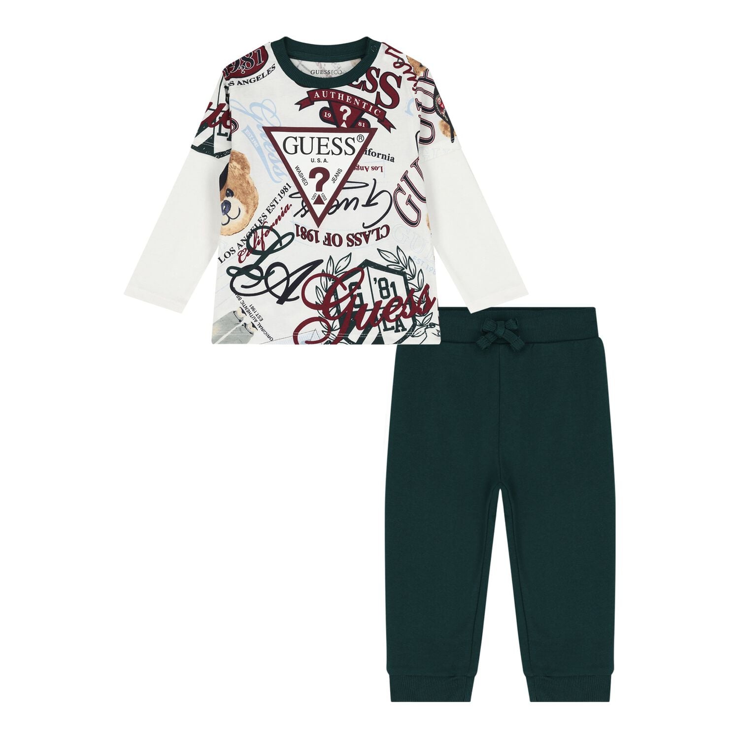 Baby Boys White & Green Logo Joggers, 1, hi-res