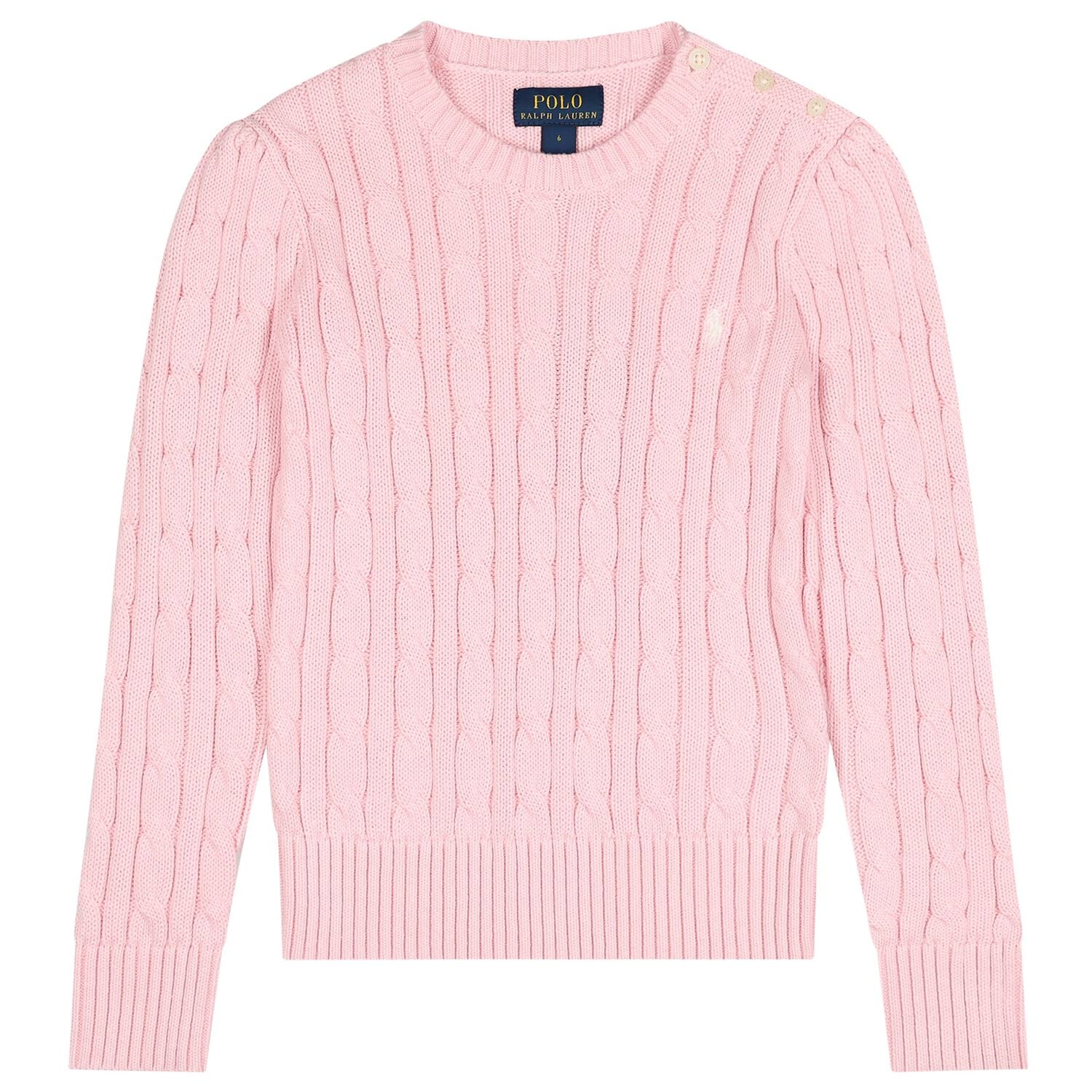 Girls Pink Logo Cable Knit Jumper, 1, hi-res