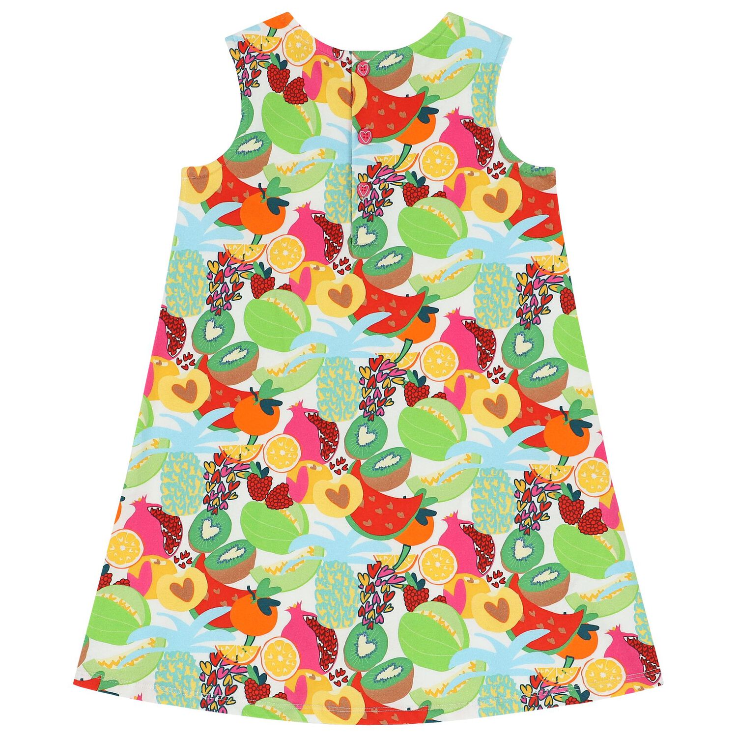 Girls White Logo Fruit Dress, 1, hi-res