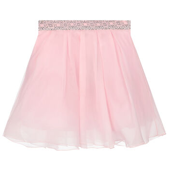 Girls Pink Pleated Organza Skirt
