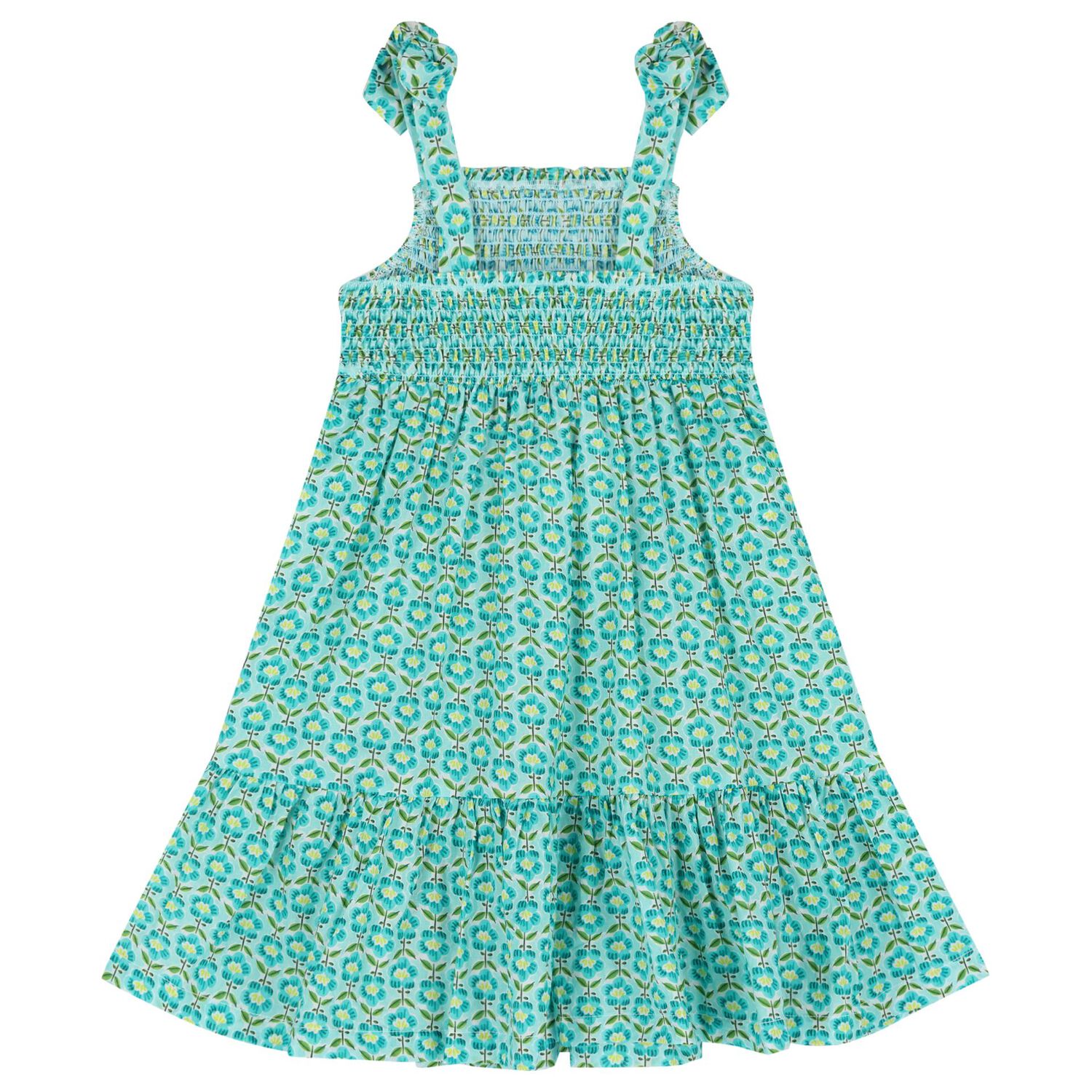 Girls Green Floral Smocked Dress Set, 1, hi-res