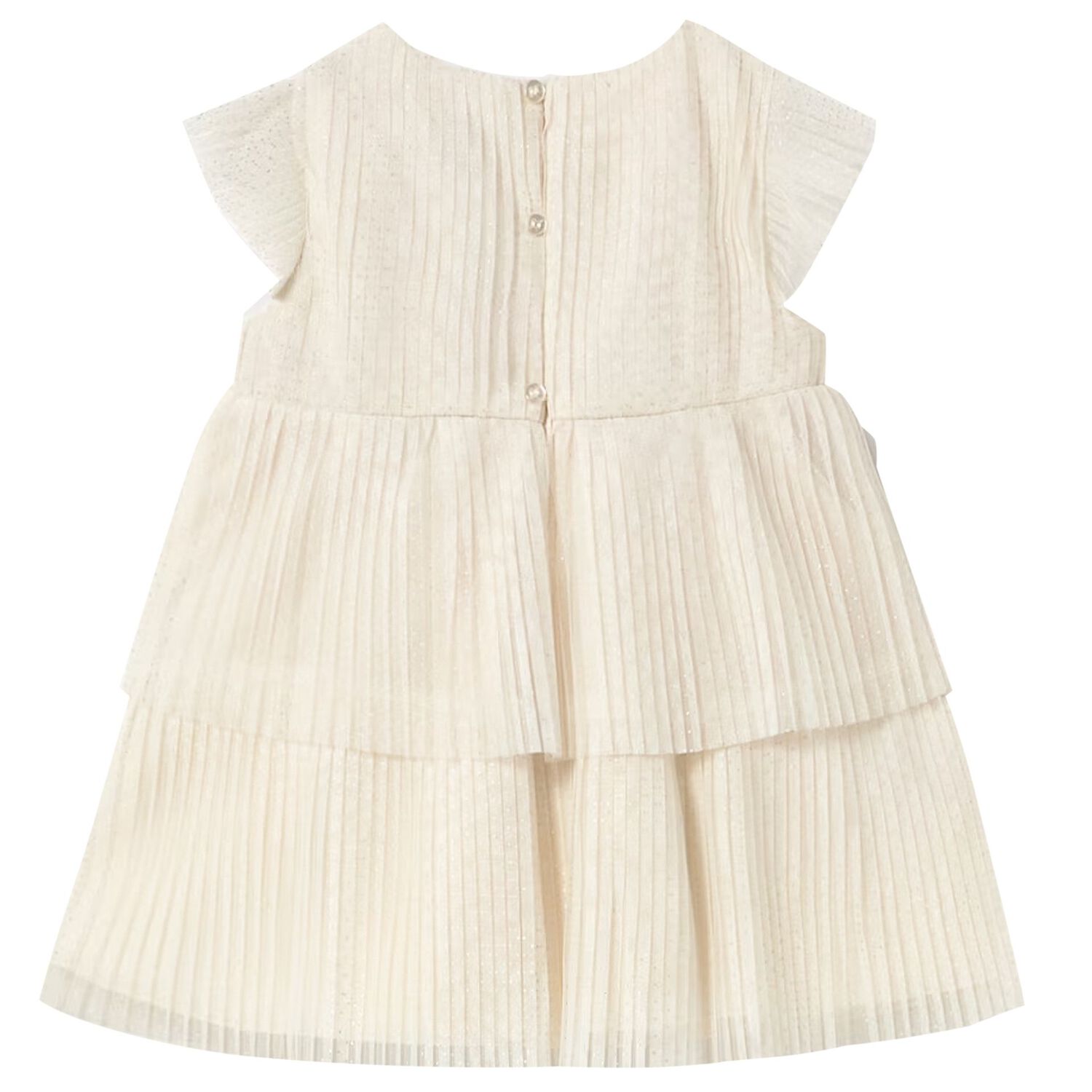 Younger Girls Ivory Pleated Tulle Dress, 2, hi-res