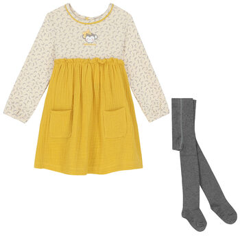 Baby Girls Beige & Yellow Dress Set