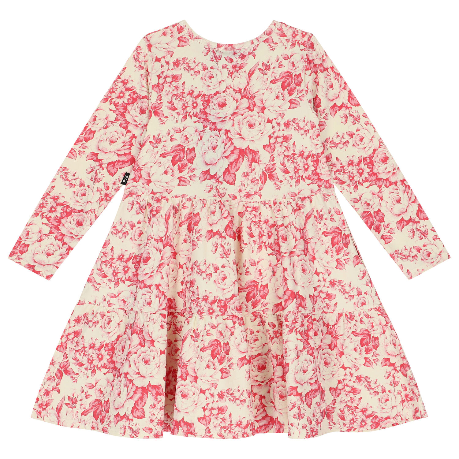 Girls Ivory & Pink Floral Tiered Dress, 1, hi-res image number null