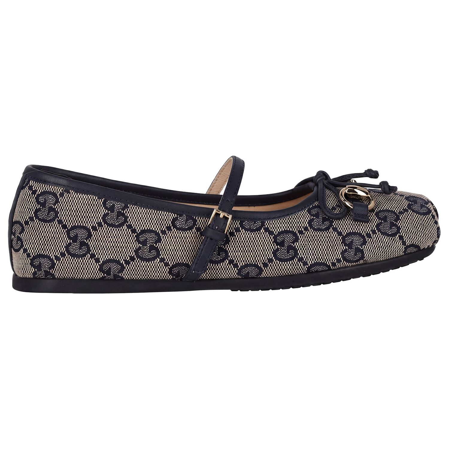 Girls Beige & Navy Blue GG logo Shoes, 1, hi-res