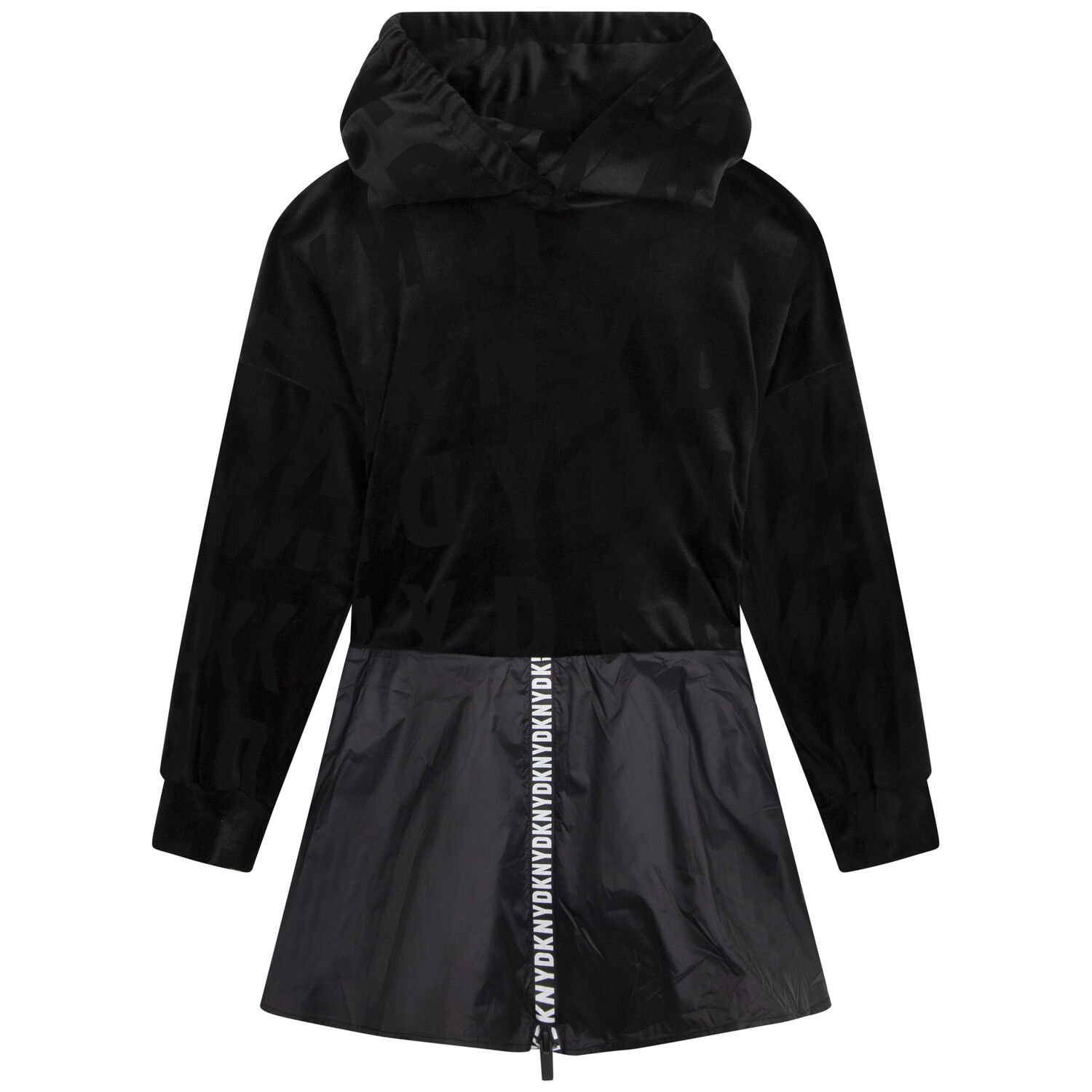 Girls Black Logo Hooded Dress, 1, hi-res