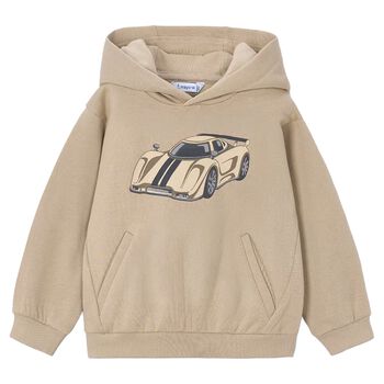 Boys Beige Sports Car Hooded Top
