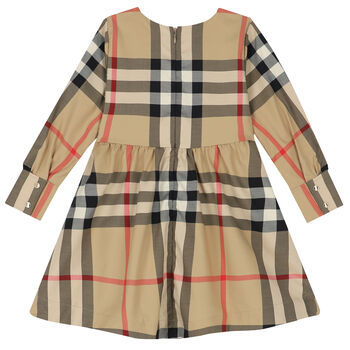 Girls Beige Check Dress