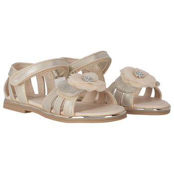Girls Beige Flower Sandals