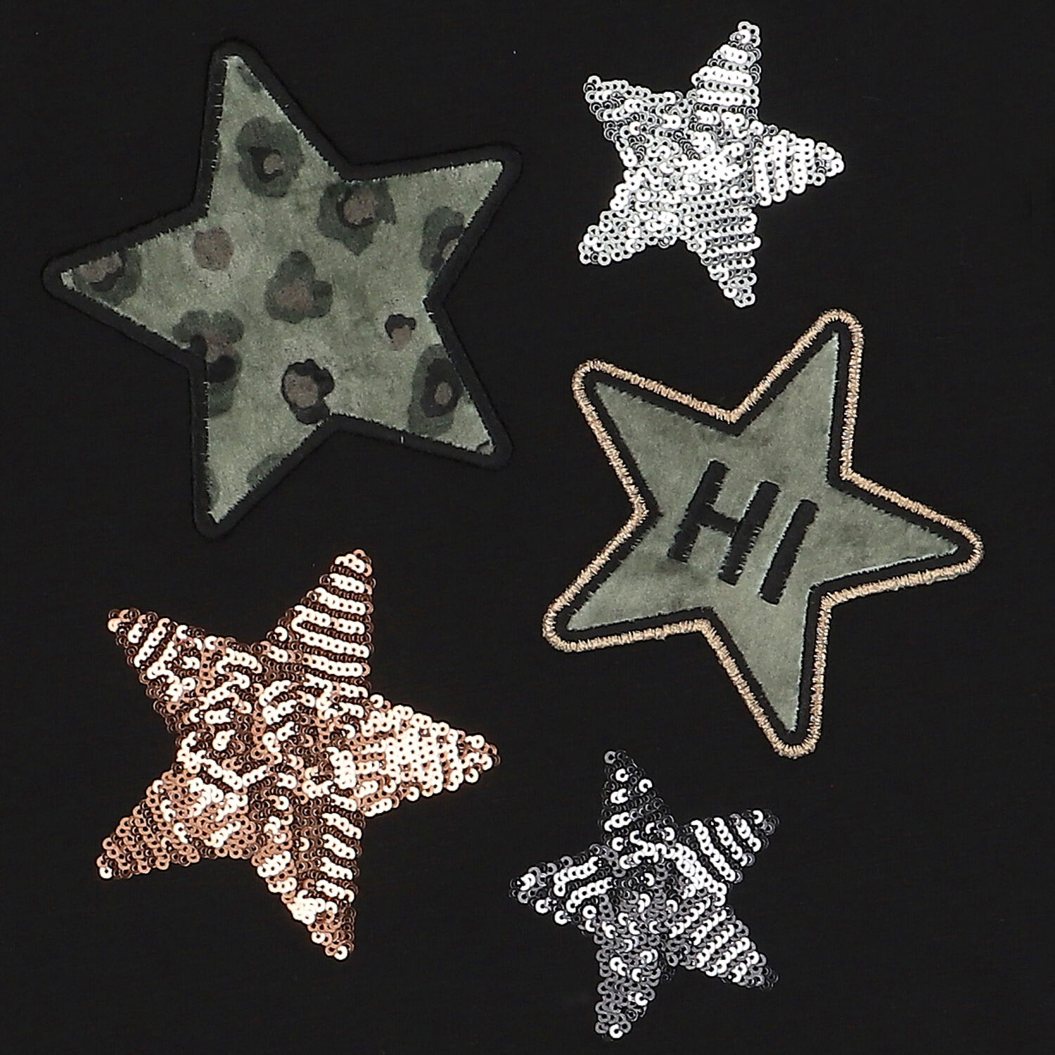 Girls Black Embellished Stars Long Sleeve Top, 1, hi-res image number null