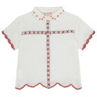 Girls Ivory Embroidered Shirt, 1, hi-res