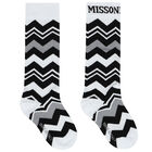 Girls Black & White Logo Zigzag Socks, 1, hi-res
