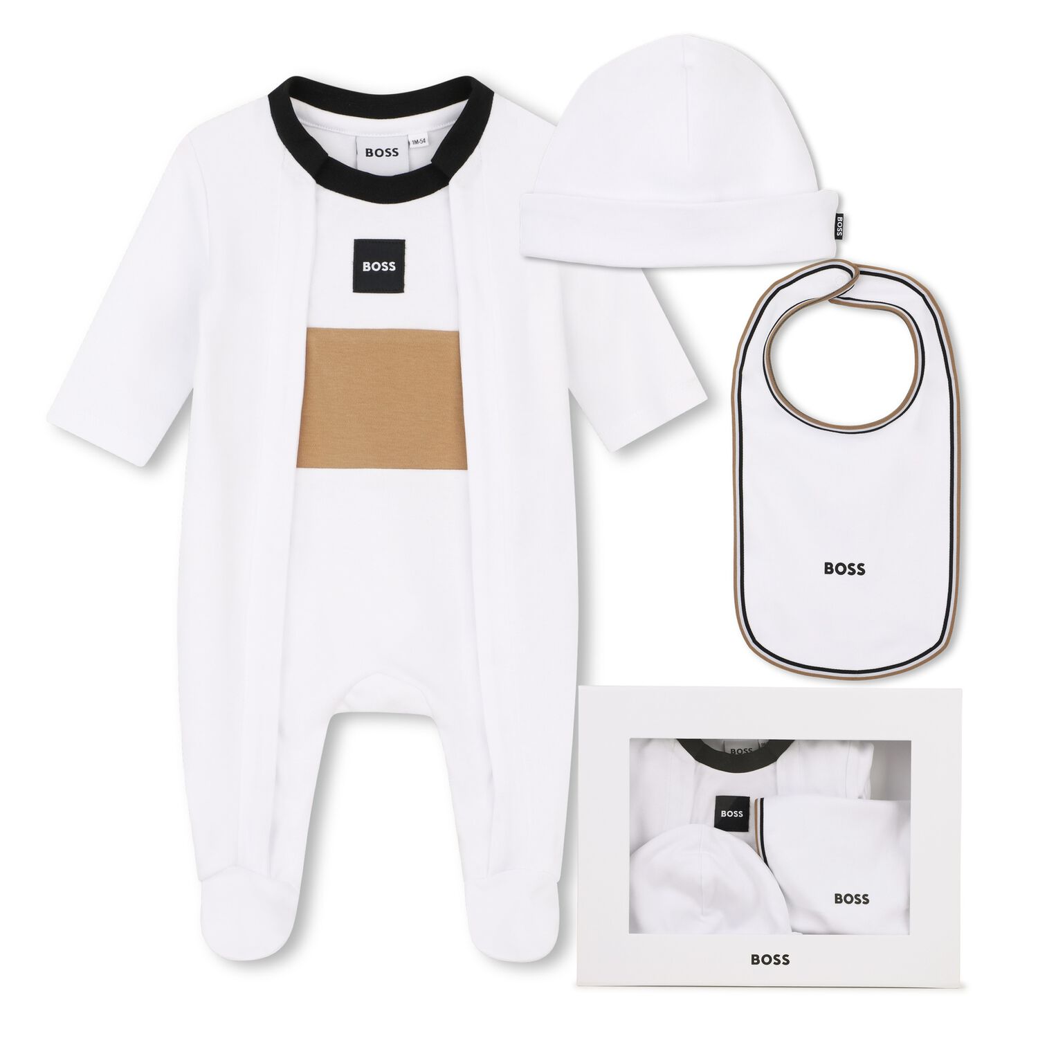 Baby Boys White Logo Babygrow Gift Set, 2, hi-res
