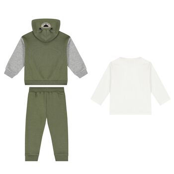 Younger Boys Green & White 3 Piece Tracksuit