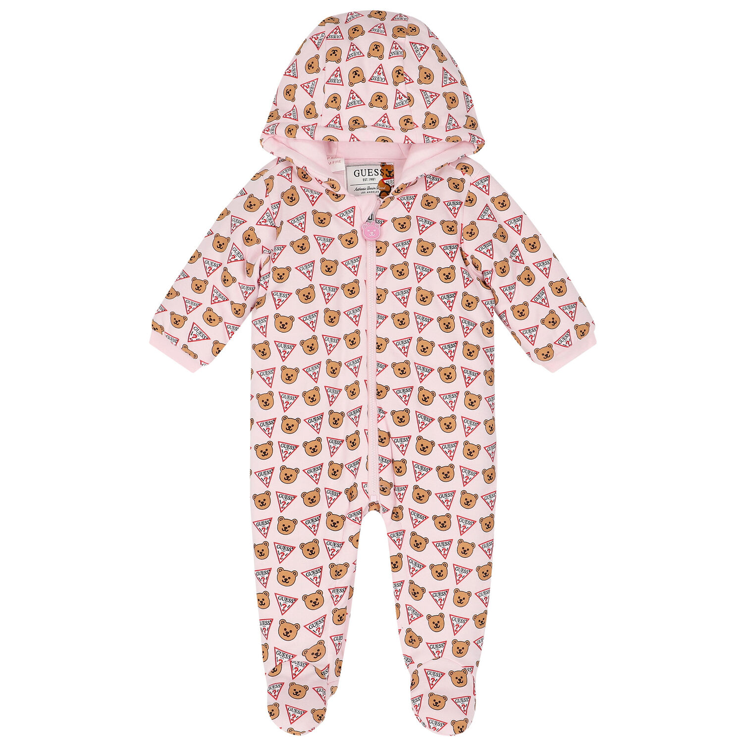 Baby Girls Pink Bear Logo Padded Babygrow, 1, hi-res image number null