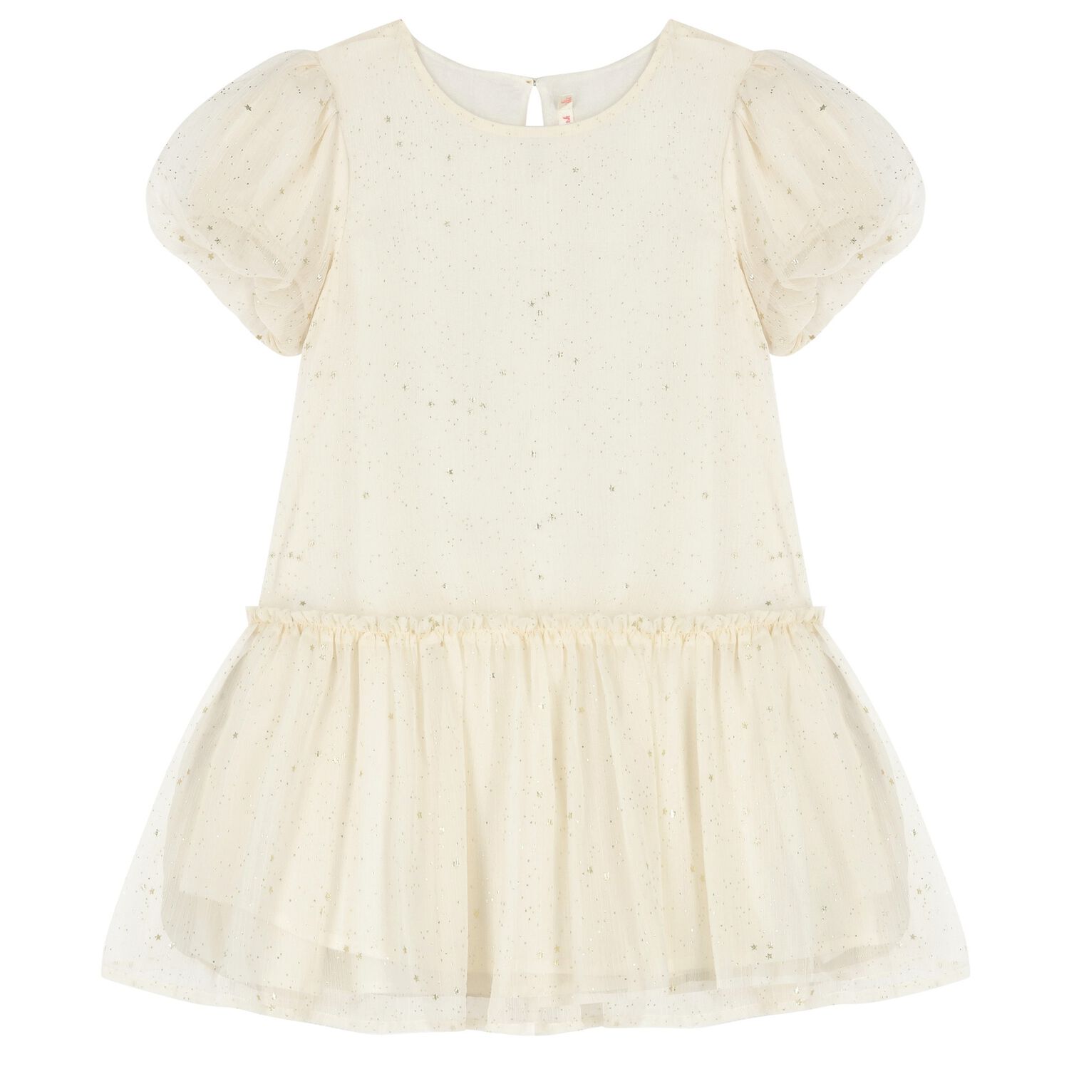 Girls Ivory & Gold Stars Chiffon Dress, 1, hi-res image number null