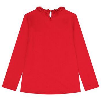 بلوزة بقلوب  لامعة بأكمام طويلة باللون الاحمر  للبنات