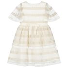 Girls White & Gold Tulle & Chiffon Dress, 1, hi-res