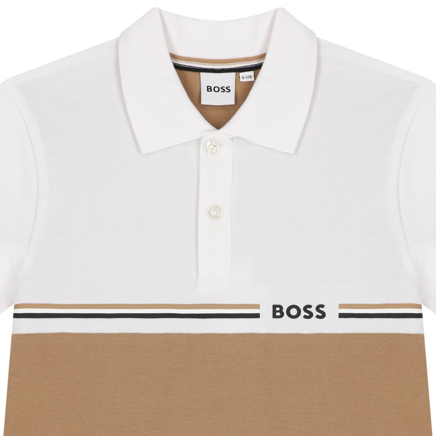 Boys White & Beige Logo Polo Shirt, 2, hi-res