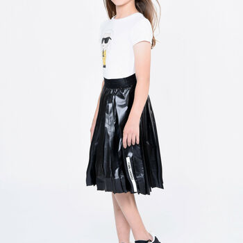 Girls Black Logo Pleated Skirt