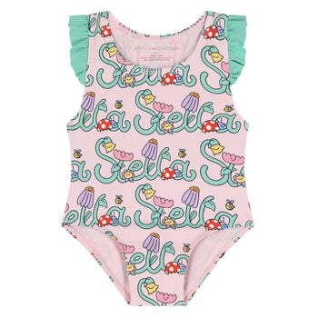 Younger Girls Pink Logo Flower Swimsuit